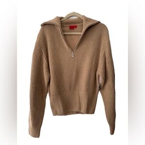 HUGO Tan Cowl Neck Sweater with Ribbed Knit
